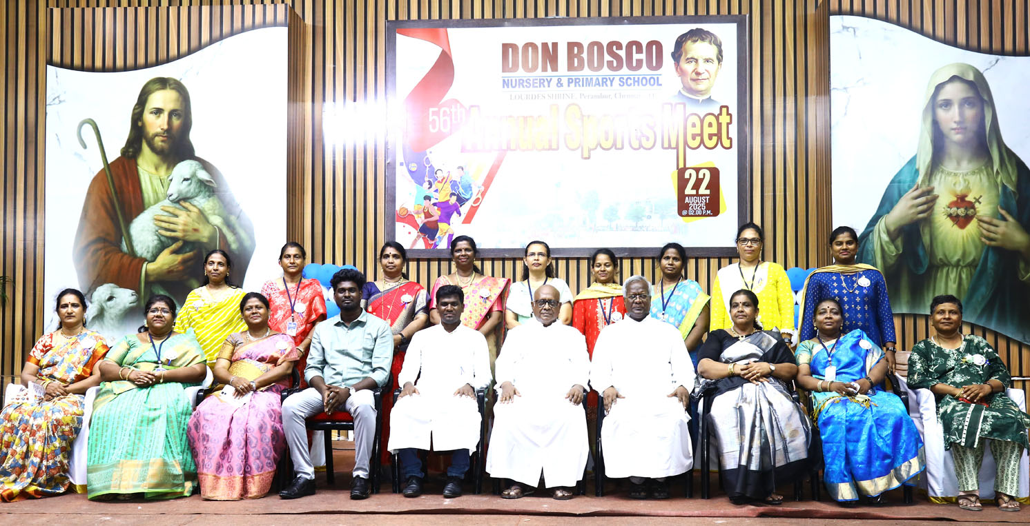 56th Annual Sports Meet (22.08.2025) The Chief Guest Rev. Fr. Sagayaraj Philominathan SDB- rector - Don Bosco Beatitudes - Vyasarpadi. Guest of Honor - Mr. Karthick Raja - CEO SAGA Cultural Academy. Our rector & Correspondent Rev. Fr. Stanislaus, Rev. Fr. Tharsius, Our Principal Rev. Fr. Arockia Vincent, Other Priests of our Community, the sisters and our Headmistress were welcomed by our DB Band. Mrs. Chrysanthi and Mrs. Sabrina mastered the program. The Program was live telecast through Youtube.