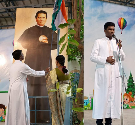 The National Flag was hoisted by our Principal Rev. Fr. Arokiya Vincent. (04.08.2025)Rev. Fr. Vincent in his message asked the children How to learn a language. The 3 ways to learn a language are Speaking, Learning, Reading.