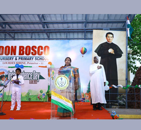 Independence Day Celebration - 15.08.2025 Our Rector & Correspondent Rev. Fr. Stanislaus, Rev. Fr. K.J. Louis, Rev. fr. Cyril were present along with the PTA President, Vice-President, Secretary & Treasurer. Mrs. Auxilia Shanthi was the master of Ceremony.