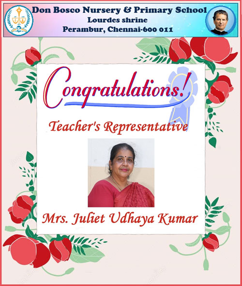 Teacher's Representative - Mrs. Juliet Udhaya Kumar